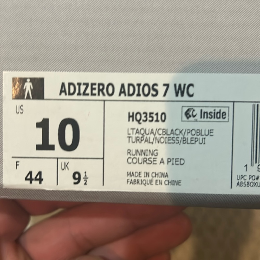 New in Box! adidas Adizero Adios 7 WC, Men’s 10 Running shoes in light aqua - Picture 6 of 8